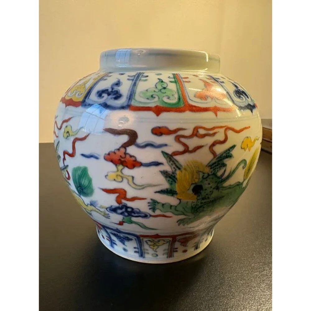 Chinese Doucai Jar Dragon Lotus Chenghua Six Character Mark Porcelain